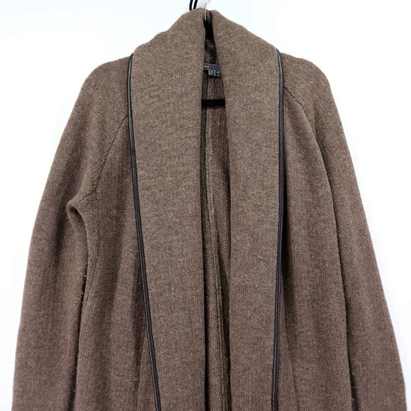 Vince Cardigan Alpaca Wool Cashmere Size Small Heavy Knit Leather Trim Relaxed - Picture 5 of 14
